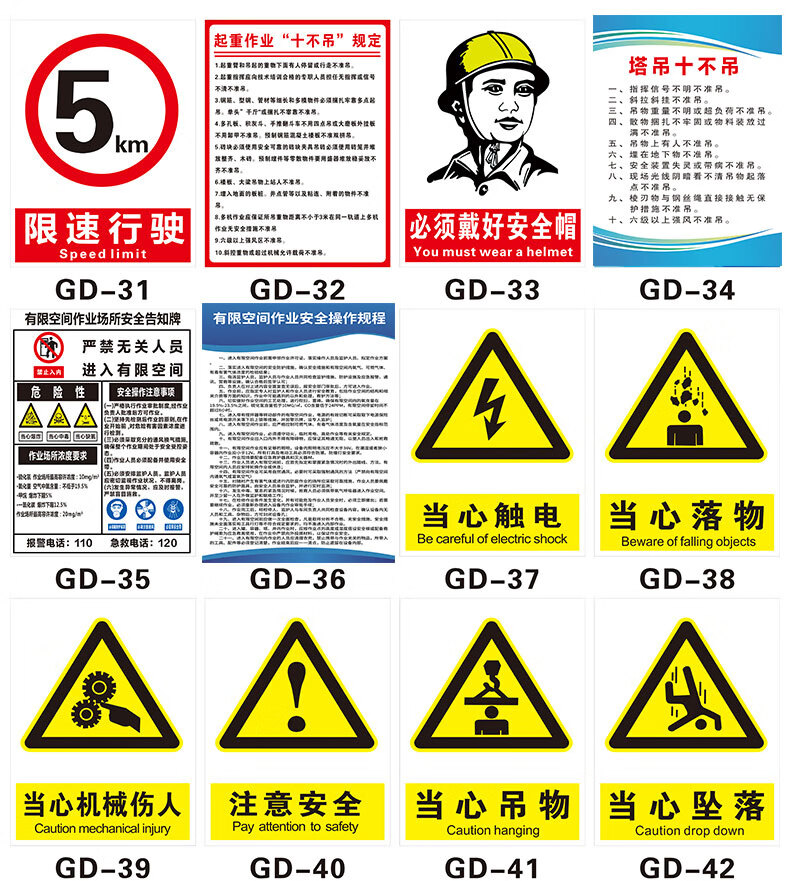 警示牌工地注意安全工地安全施全标识牌警告标志中铁电建机械危险注意