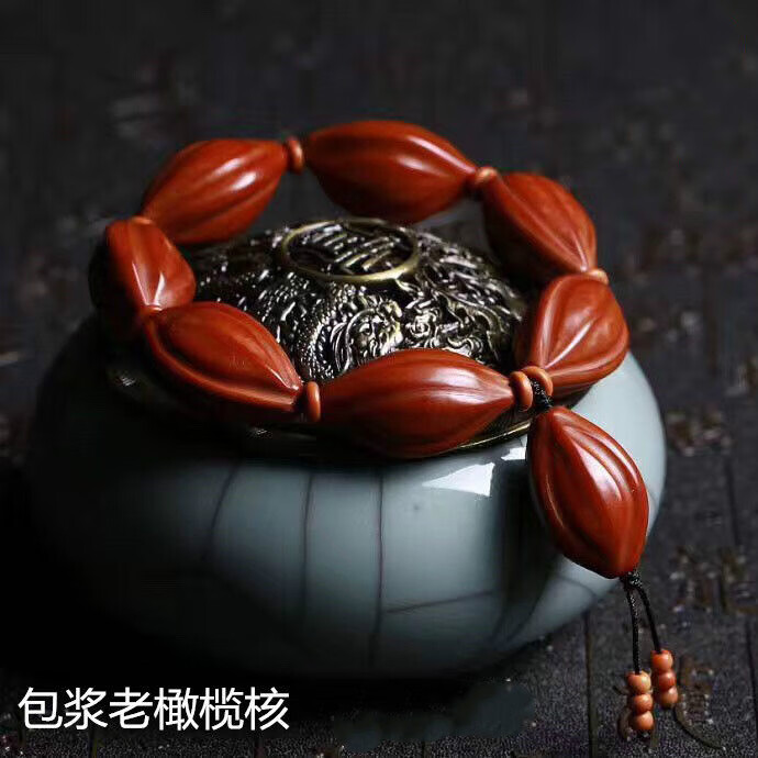 精品橄榄核雕手串 扭转乾坤文玩佛珠手链 三花老油核素核单圈饰品