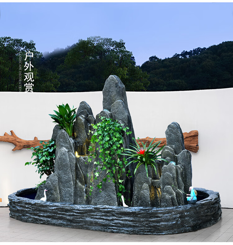 巧f美[]庭院大型假山流水喷泉阳台入户花园布置景观装饰循环水养鱼池