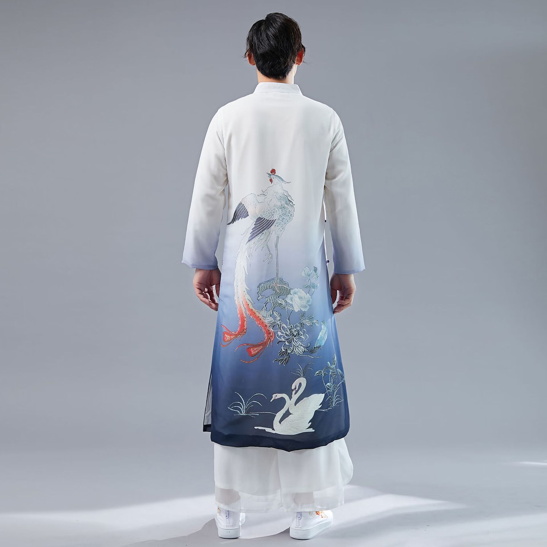 民国长衫男古装男中式立领雪纺印花唐装中国风汉服男古风盘扣禅服