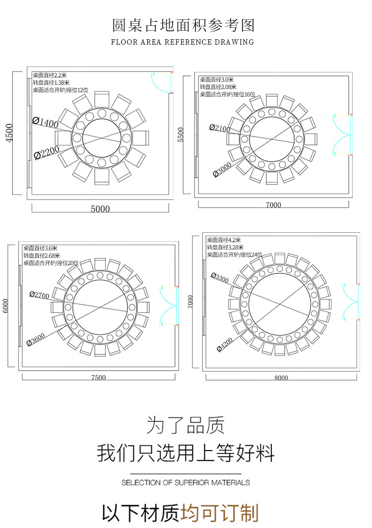 穹巢酒店餐桌大圆桌/电动转盘自动旋转15/20人饭店桌椅组合餐厅包厢