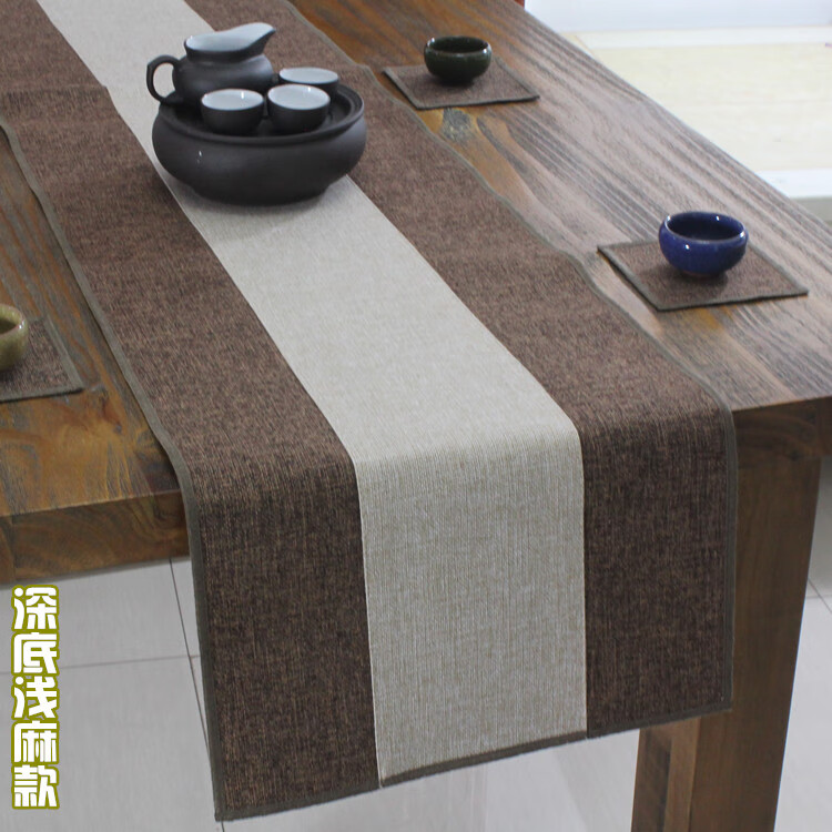 新中式桌旗现代简约茶台桌布中国风茶席麻布禅意布艺茶桌布 茶色青