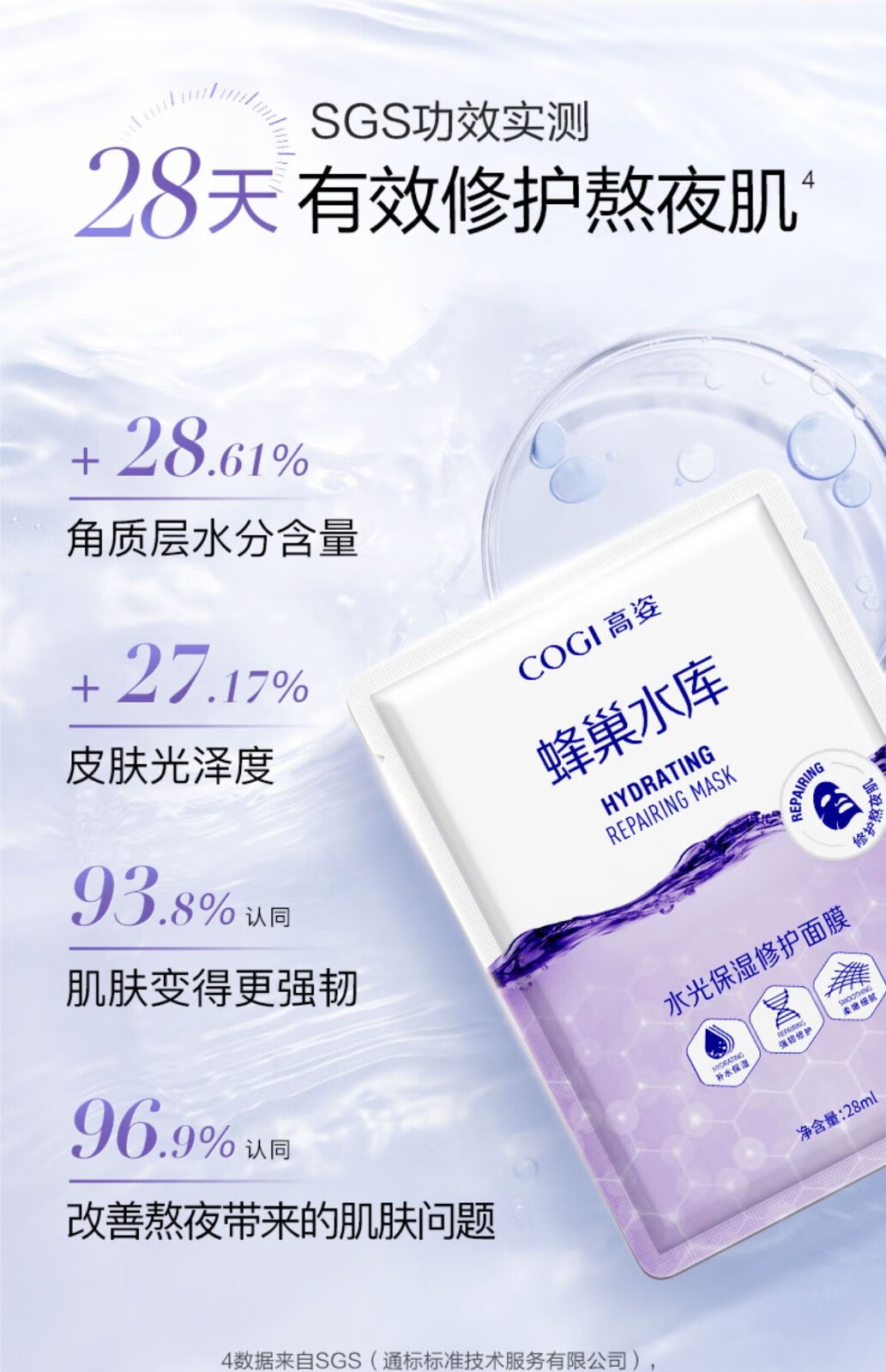 高姿（COGI）高姿面膜蜂巢水库补水面膜保湿清洁控油收缩毛孔提亮肤色贴面免洗 【到手20片】水光保湿锁水面膜