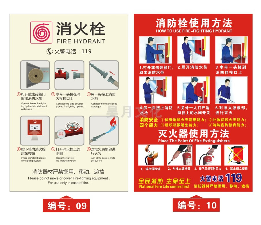 消火栓标识贴纸消防栓箱灭火器使用方法说明安全指示标识牌贴 花色