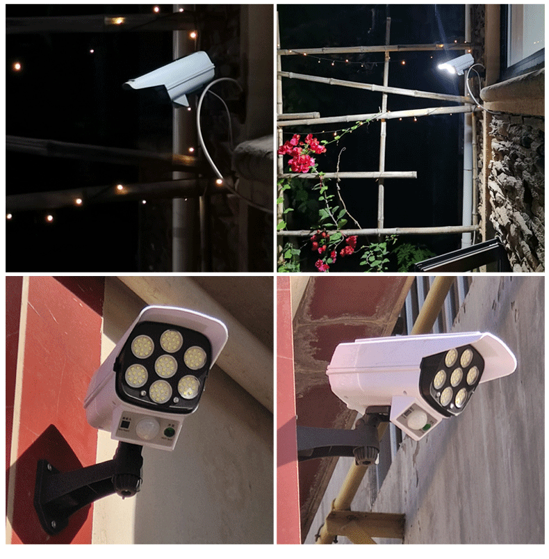 家用别墅庭院假摄像头照明人体感应防贼灯42led仿监控灯三功能带遥控