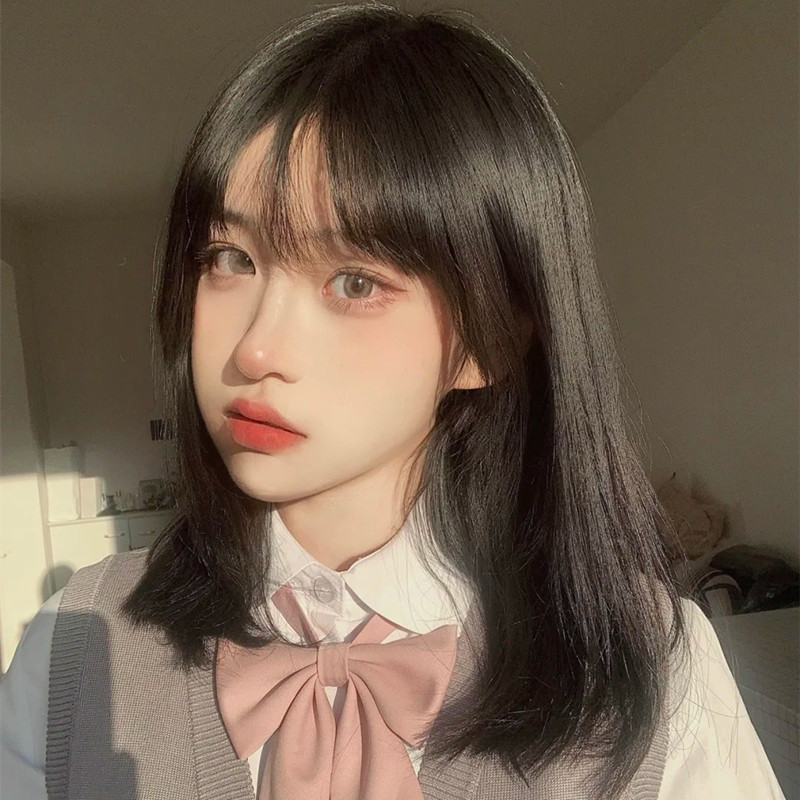 假发女中长发网红空气刘海齐肩锁骨发自然少女减龄短直发全头套式深
