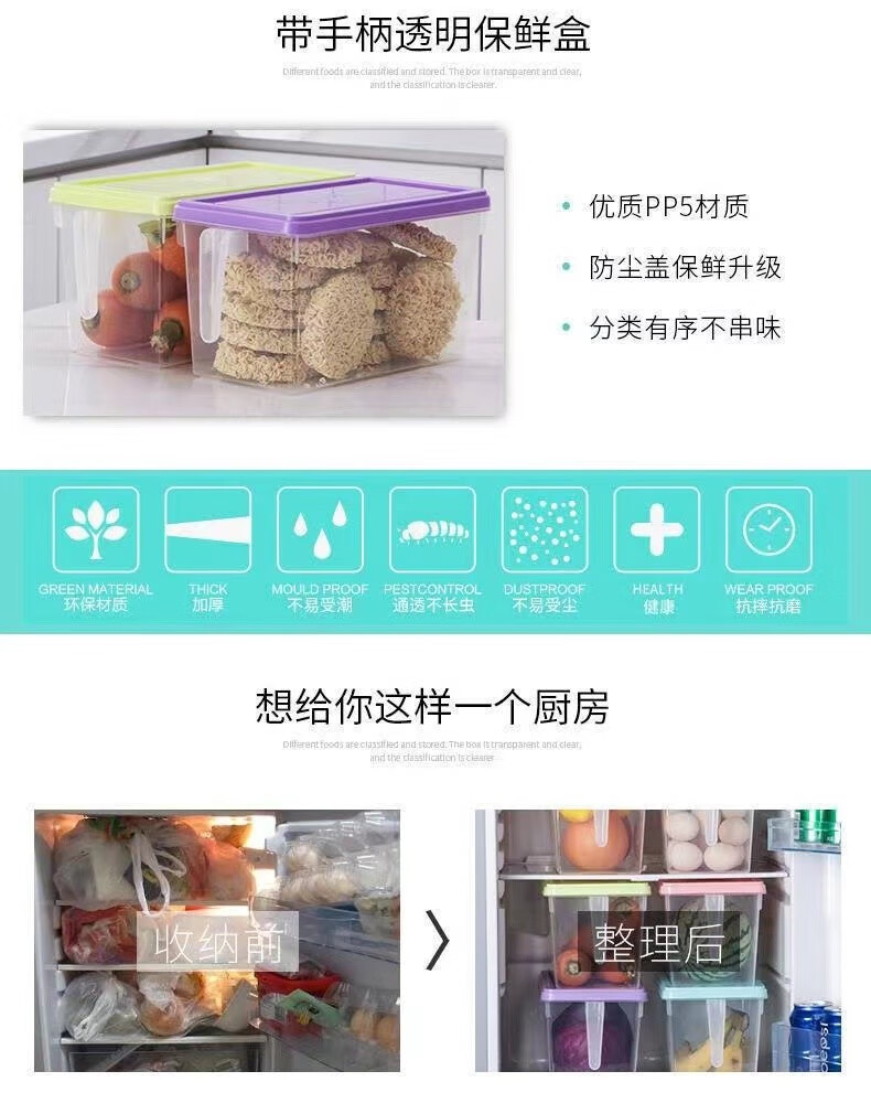 话语冰箱收纳盒蔬菜水果鸡美妆工具冷冻透明保鲜盒塑料密封储物盒 【两个】颜色随机