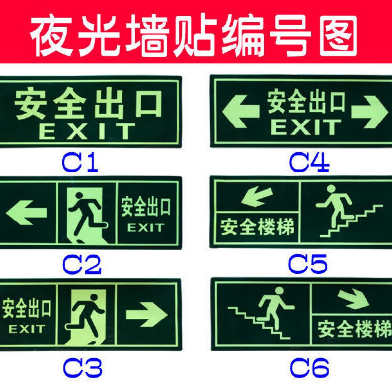 标识安全出口指示牌夜光墙贴荧光紧急出口疏散楼梯标志贴 安全出口c1