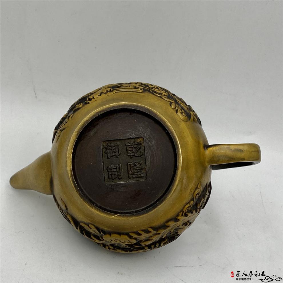 藏神 纯铜黄铜龙凤壶乾隆年制铜壶铜器收藏摆件仿古家居装饰贝柚