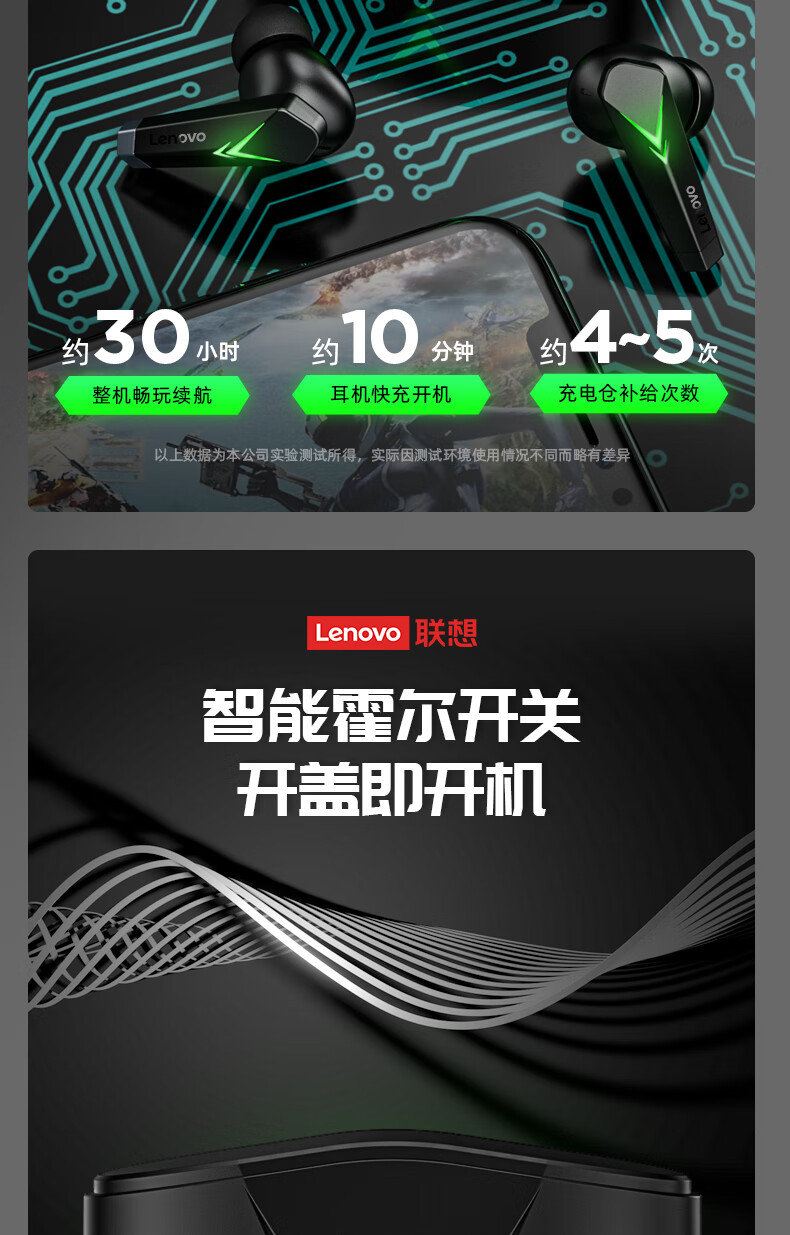 联想(lenovo) lp6电竞游戏真无线蓝牙耳机吃鸡王者低入耳式运动跑步