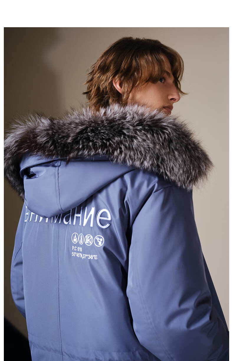 【特卖】GXG男装 冬季款蓝色潮流加厚男士工装长款羽绒服外套 蓝色 180/XL