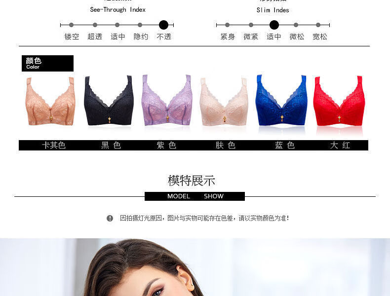 超薄大码文胸胖mm无海绵薄款聚拢防下垂大胸显小内衣收副乳胸罩女 浅