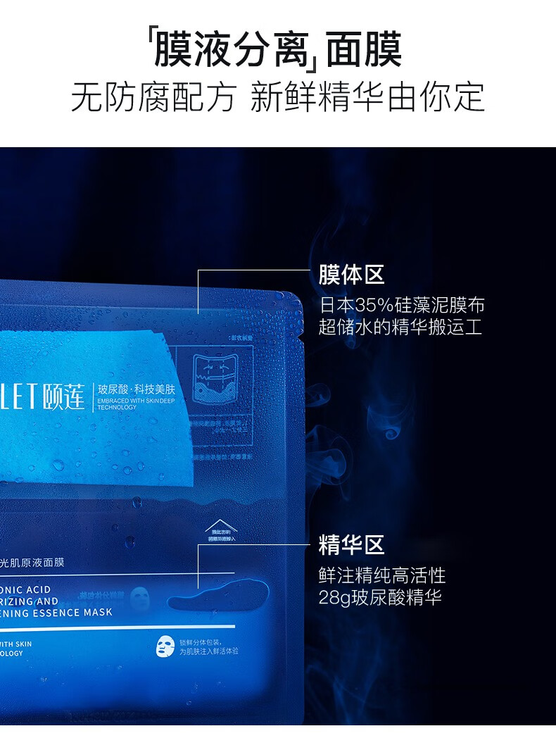 颐莲（RELLET）玻尿酸水光肌原液面膜28g*20片 装补水保湿修护清洁舒缓肌肤熬夜