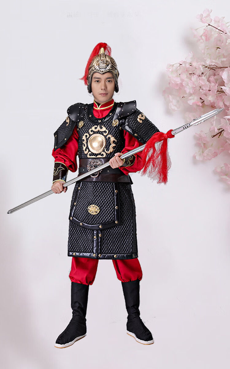 锁子甲古装男款古代盔甲将军大帅大将戏服岳飞演出服装金色铠甲披风