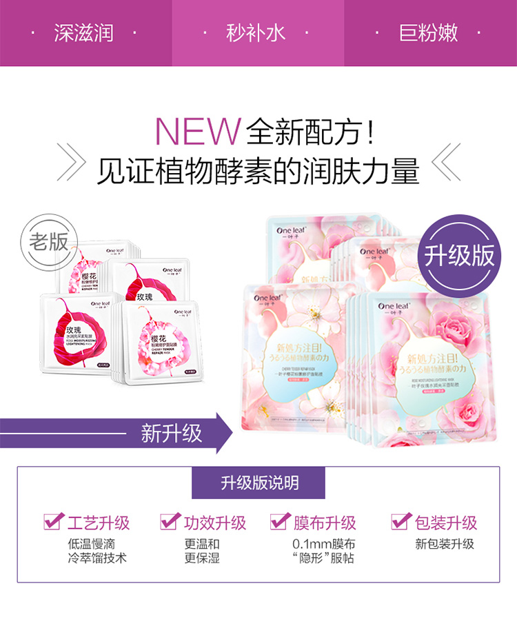 一叶子（One leaf）面膜补水保湿樱花玫瑰黑松露天才细致毛孔提亮肤色男女护肤品 共20片【提拉】小v脸15片+5片