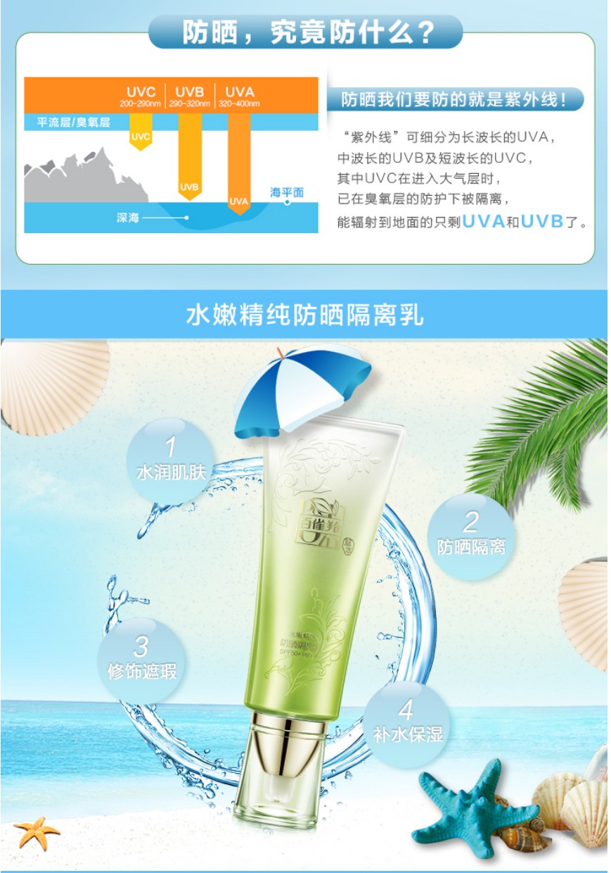 百雀羚（PECHOIN）防晒霜 水嫩精纯防晒隔离乳SPF50+ 长时防晒黑紫外线户外军训官方 40g