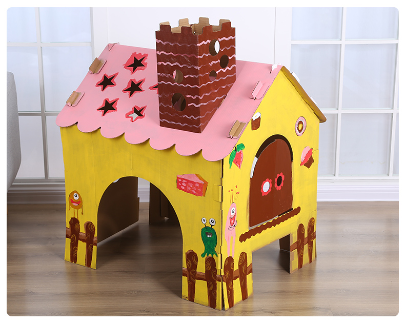 diy儿童纸箱房子制作 纸房子diy幼儿园纸板屋城堡纸箱纸壳拼装玩具