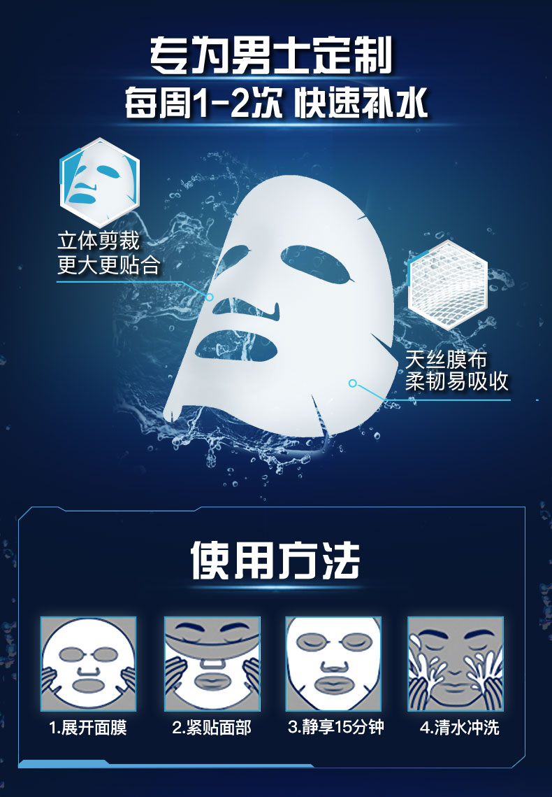 妮维雅（NIVEA） 男士面膜水活玻尿酸精华面膜 水活玻尿酸精华面膜110g (5片)