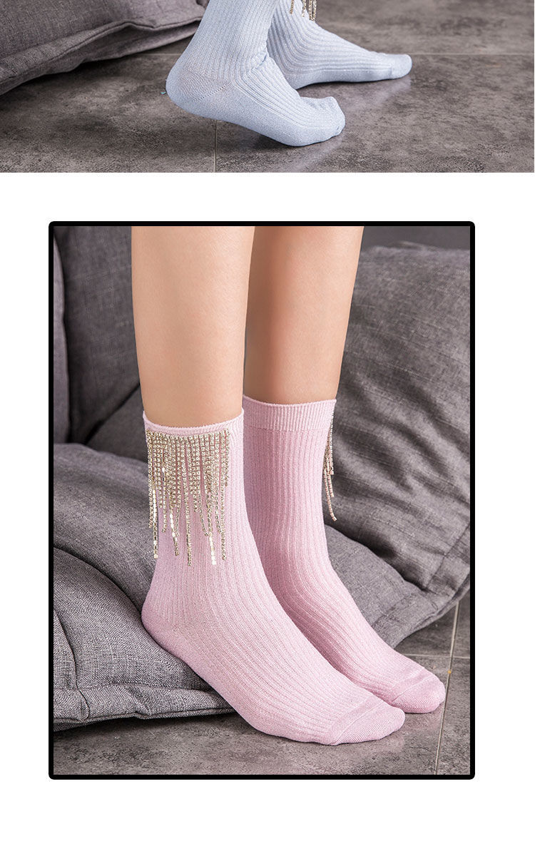 流苏钻袜长筒堆堆袜水钻袜流苏袜短靴袜网红水晶袜子很仙的袜子女