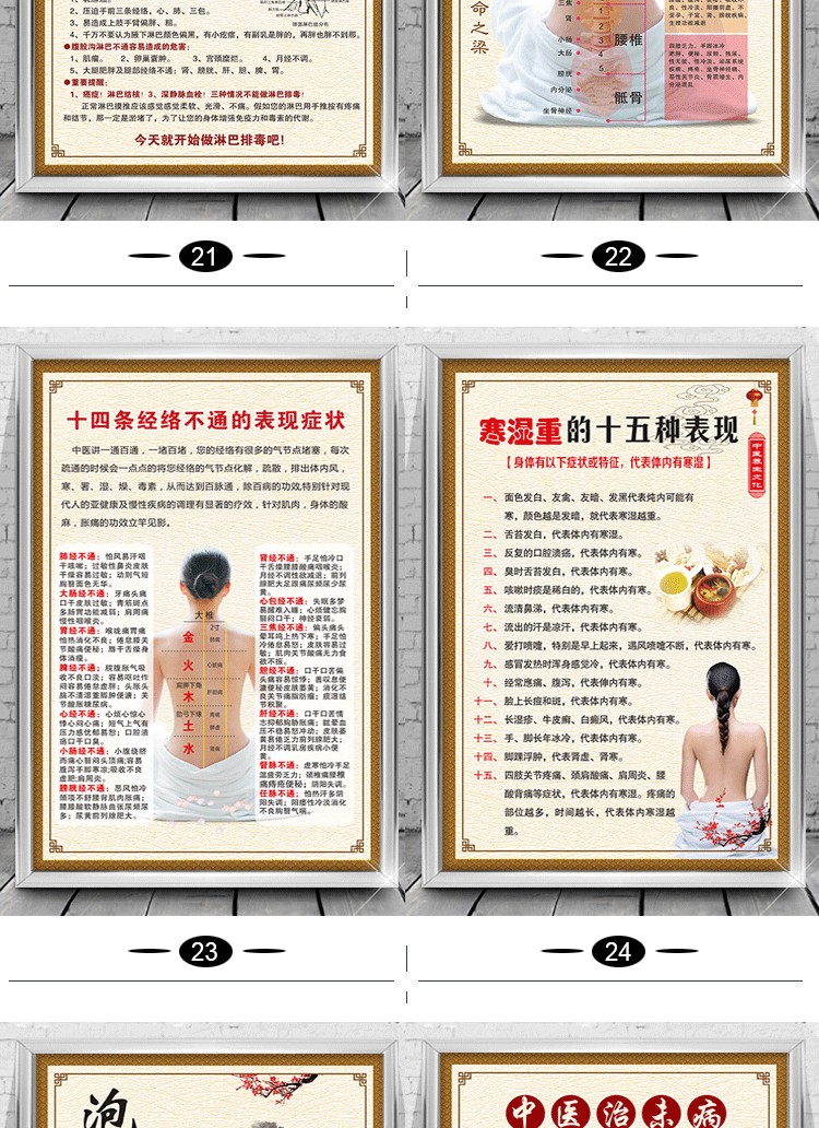 新品中医养生馆挂图美容院宣传画艾灸功效海报肩颈推拿拔罐理疗墙贴纸
