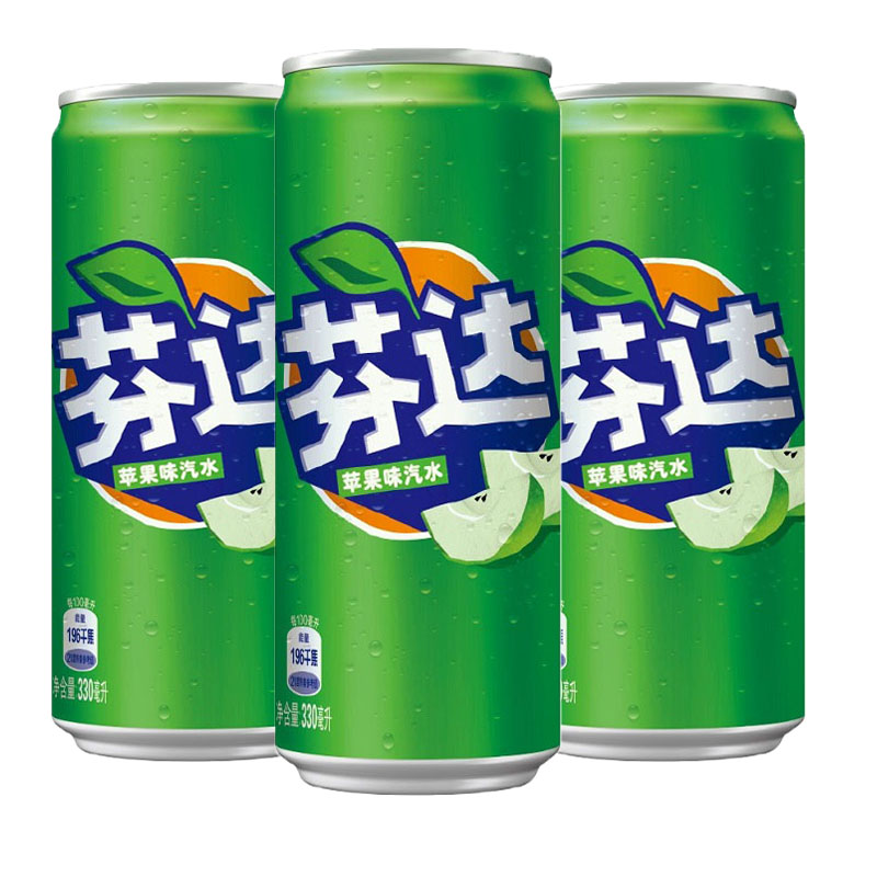 可口可乐芬达汽水330ml摩登罐苹果味水蜜桃味橙味葡萄味碳酸饮料整箱
