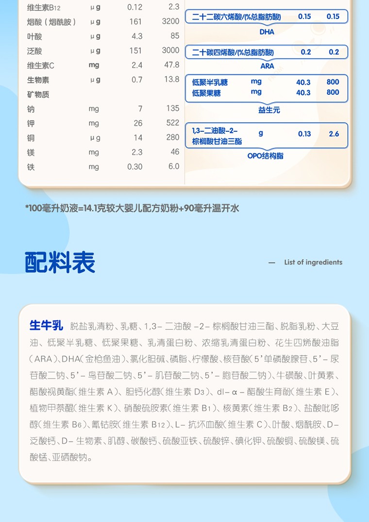 君乐宝乐纯2段800克较大婴儿配方奶粉(6-12月龄)生牛乳 opo结构脂 *2