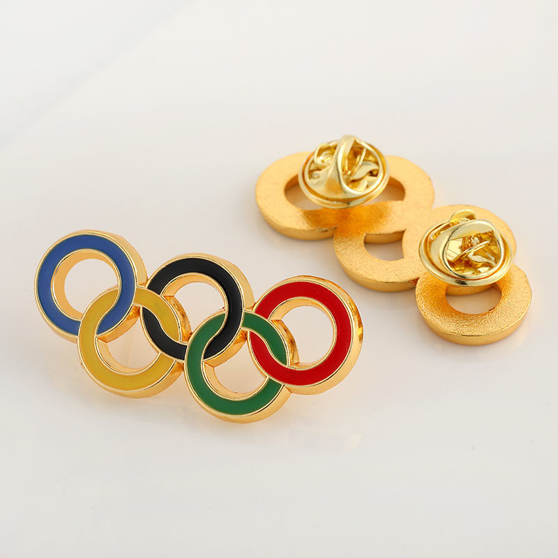 优匠五连环胸章珍藏版奥运五环纪念章金属镂空烤漆胸针徽章现货可定制