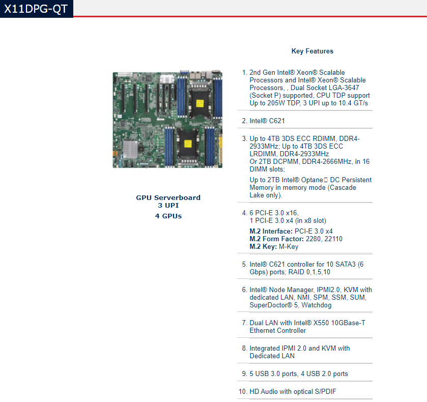 超微supermicro x11dpg-qt 双路4张显卡主板 x11dpg-qt