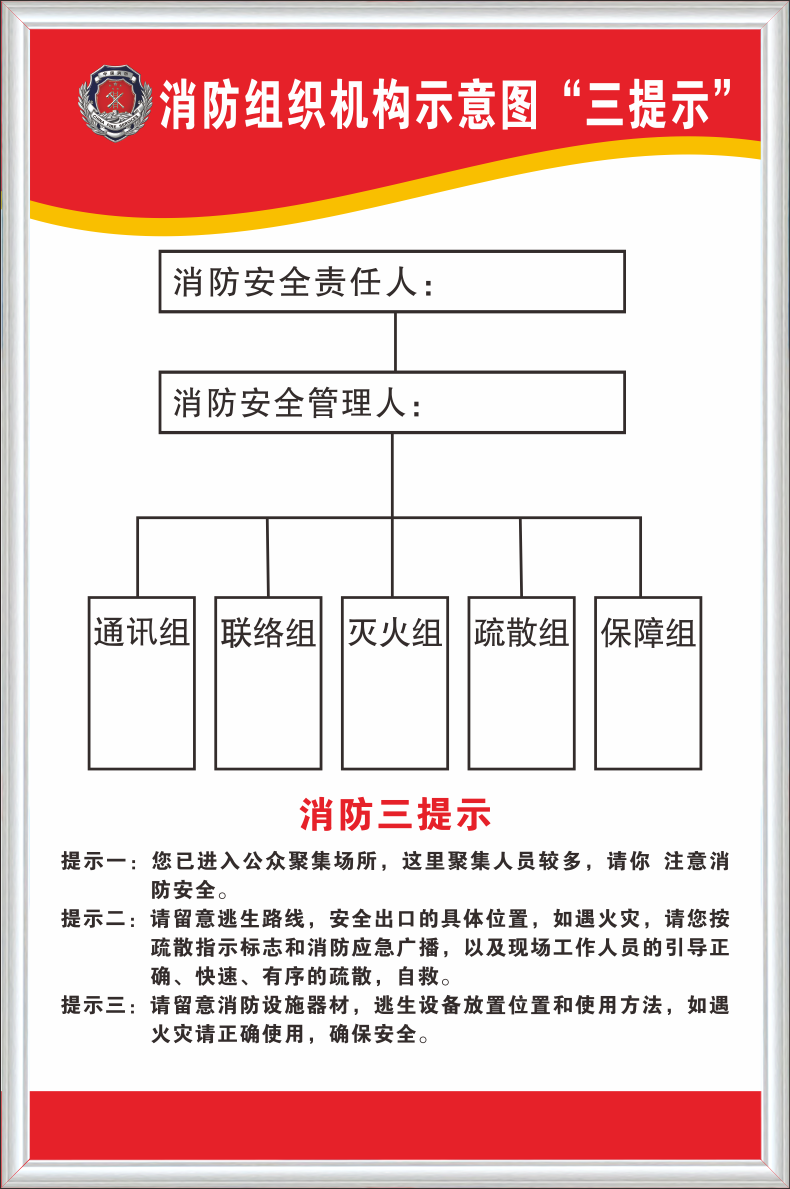 消防四个能力应急预案承诺书告知书上墙制度贴纸标识组织架构图牌不干