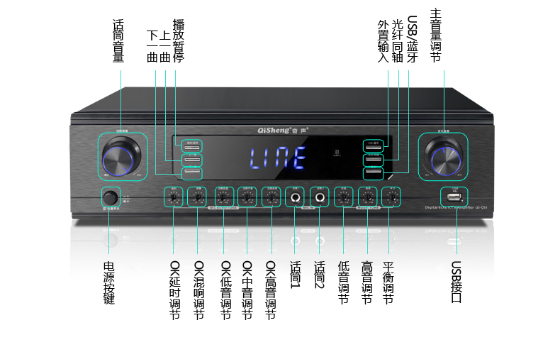 奇声qishengq53新款专业大功率蓝牙家用功放机ktv舞台重低音hifi数字