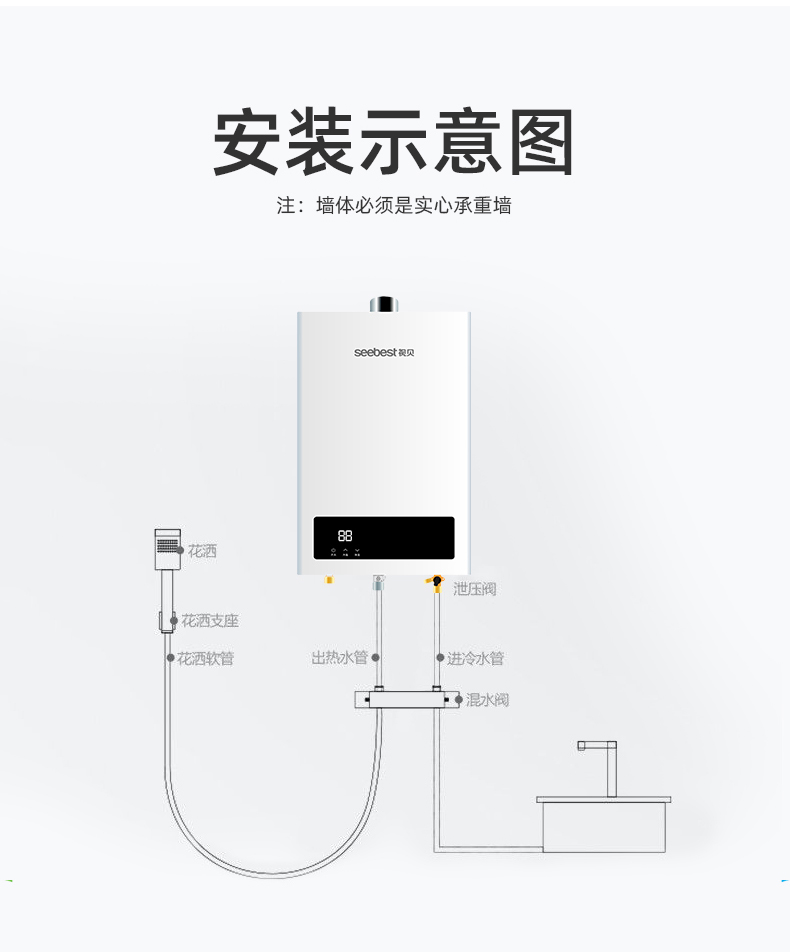 视贝燃气热水器家用强排式即热式厨房洗碗卫生间洗澡热水器jsq25a13