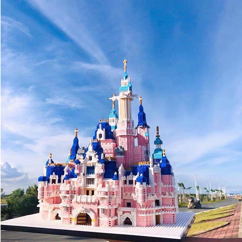 泰姬陵积木粉色迪士尼城堡乐高女孩高难度小颗粒拼装玩具积木 粉色