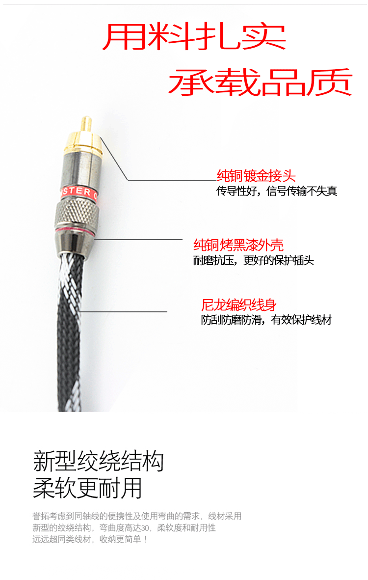 怪兽发烧级低音炮线75欧音频数字信号线无氧铜数字同轴线如图15米