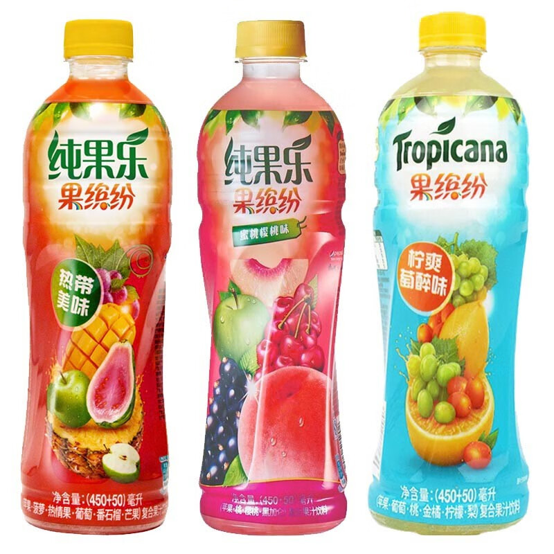 百事可乐纯果乐果缤纷500ml15瓶果汁饮料蜜桃樱桃柠爽葡醉多口味休闲