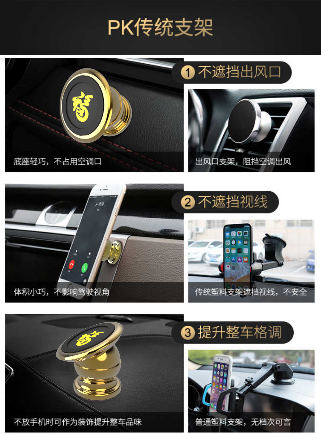 【360度旋转】车载手机支架磁力吸盘式多功能车内汽车手机固定架