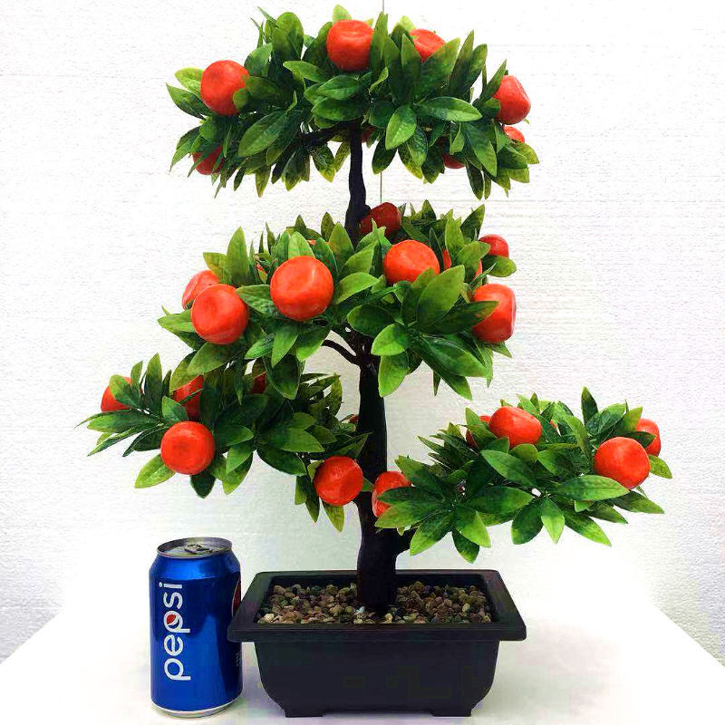 仿真植物盆栽绿植塑料假树大寿桃树桃子树假盆景装饰苹果树发财树24cm