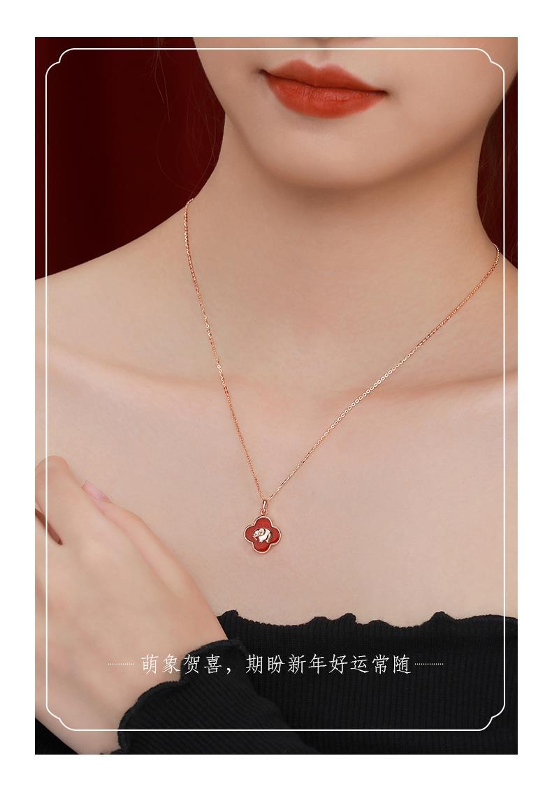 时尚饰品 项链 萨拉拉 四合宝懿财象饰品四叶草小象手链银小众设计