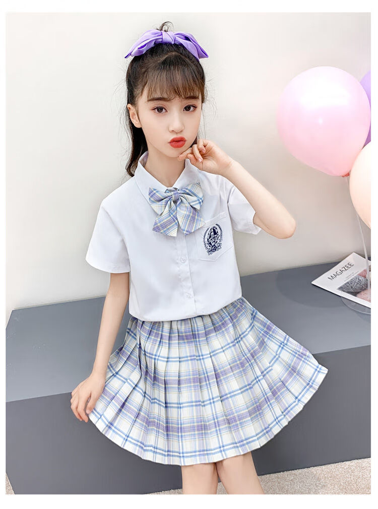 女童jk套装儿童jk百褶裙9岁小学生春夏季10岁儿童短袖短裙校服套装柠