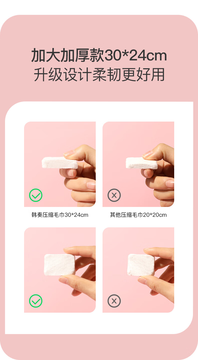 韩奏（HANZOU） 韩奏压缩洗脸巾一次性大号毛巾颗粒纯棉加厚棉柔巾旅行洗面化妆 散装2粒【加大加厚24*30cm】