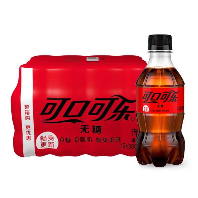 可口可乐cocacola碳酸饮料零度可乐300ml12瓶无糖饮料零度