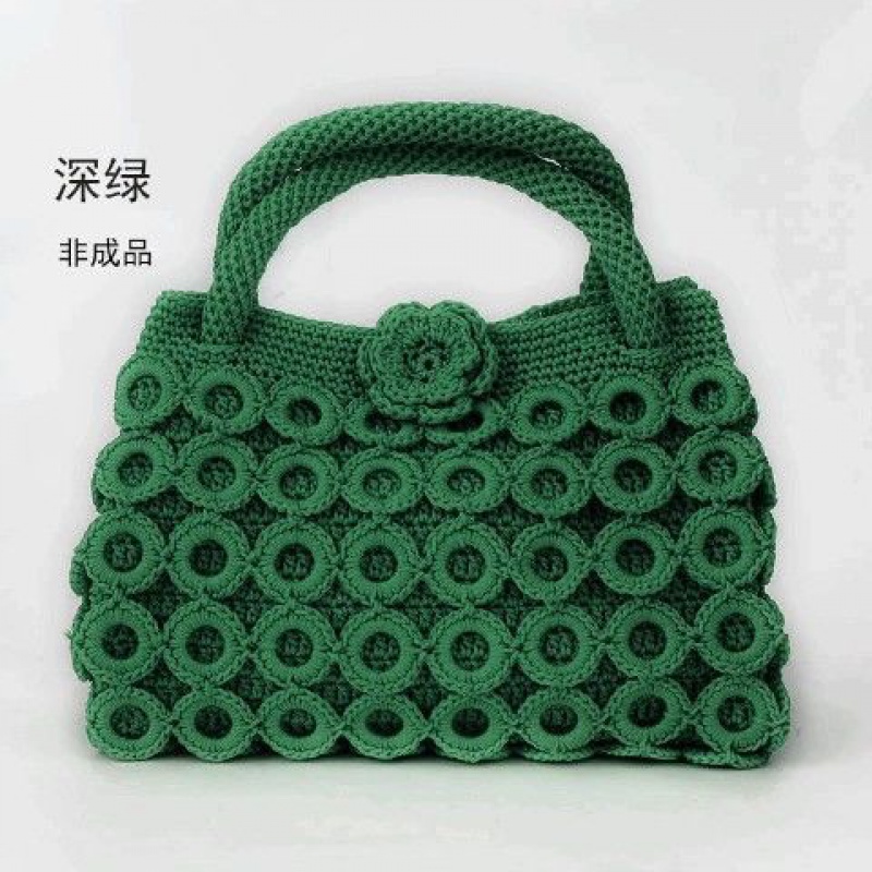 包女士手提包手工钩针材料包编织视频 手提包材料包(军绿色)含工具