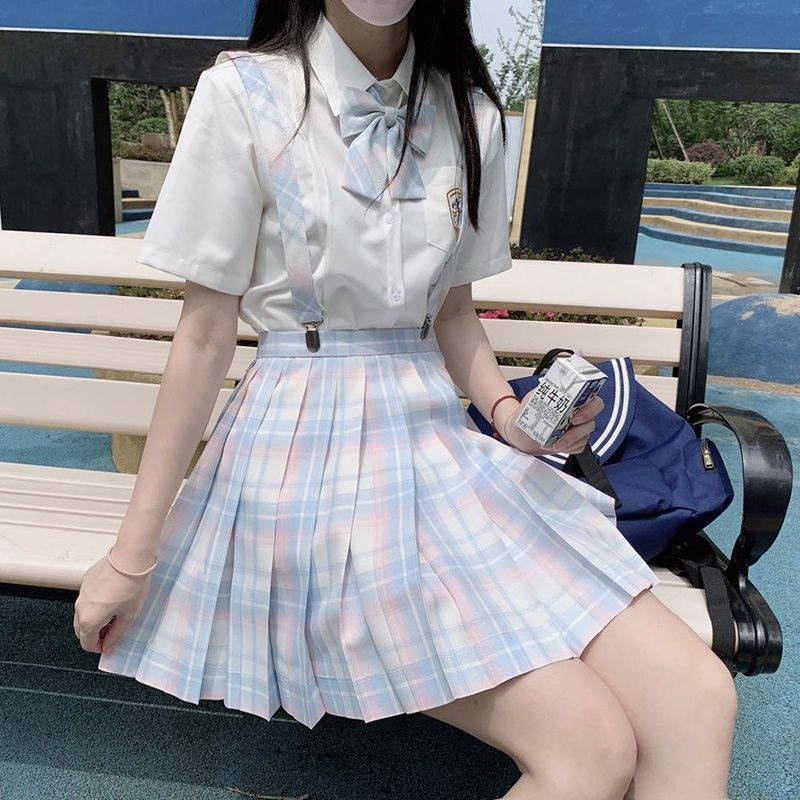 jk制服格裙百褶裙子女日系学院派校服短裙jk格裙套装夏装半身裙