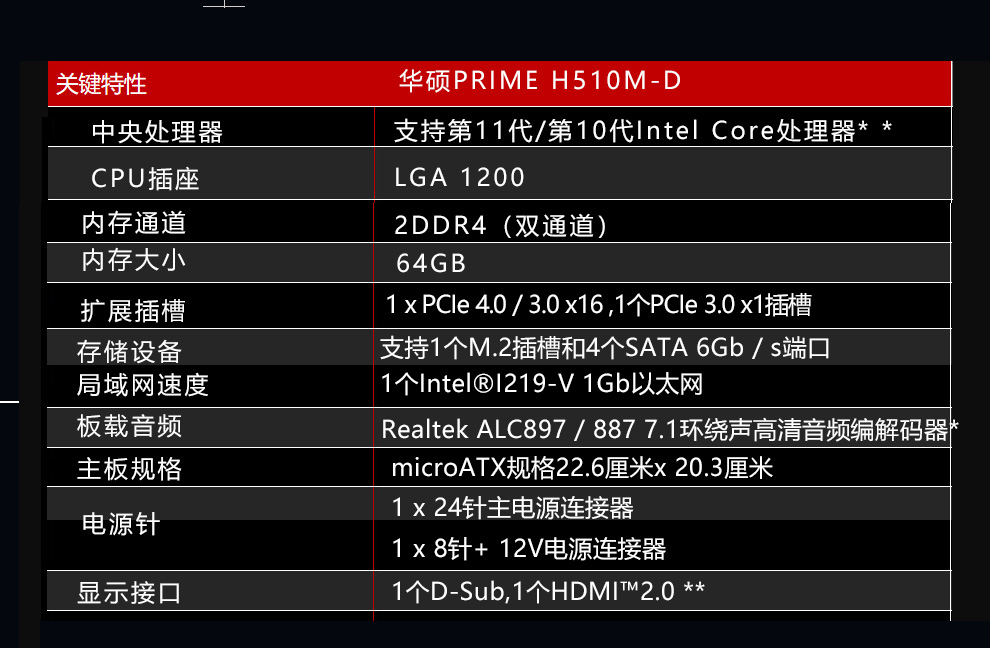 华硕(asus)prime h510m系列主板支持10700k 11700k prime h510m-f