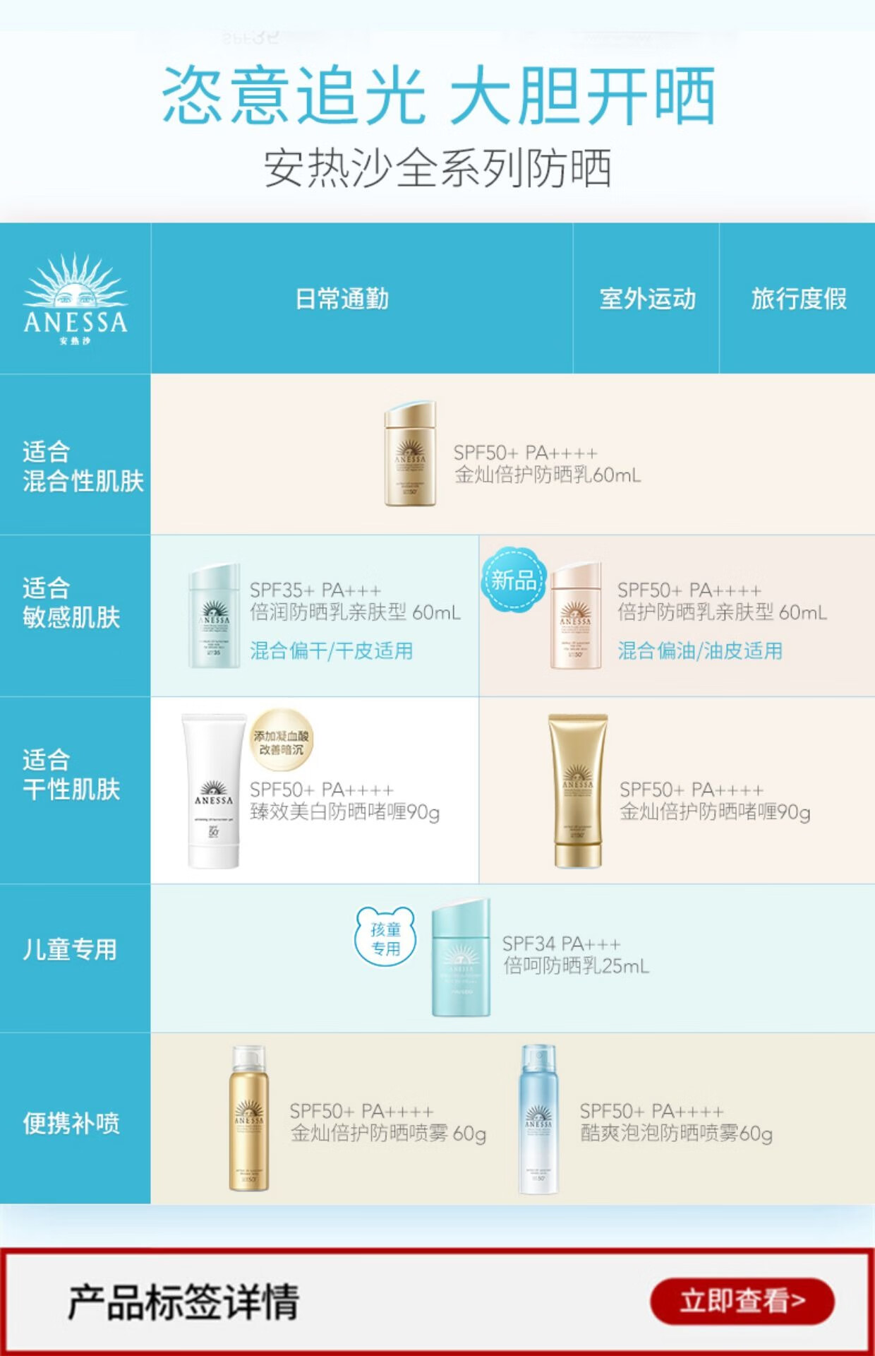 安耐晒（Anessa）金灿倍护防晒喷雾耐晒清爽面部身体便携喷雾 小金瓶喷雾60ml*2支