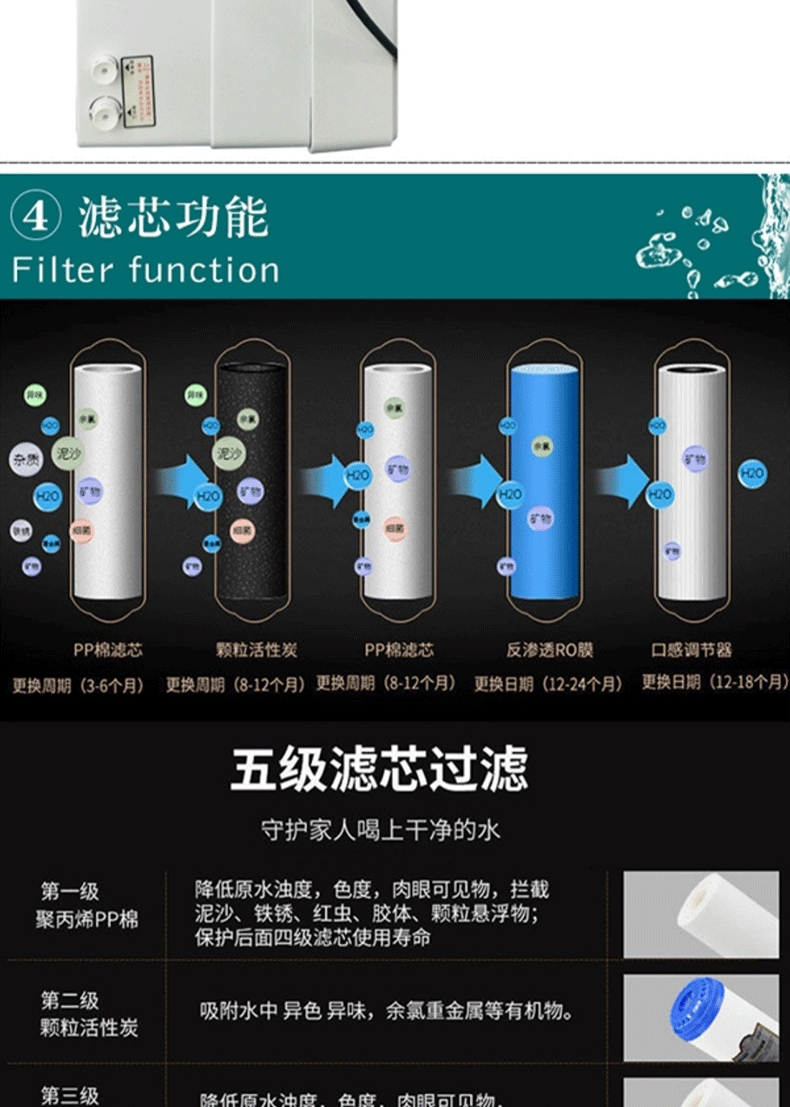 沃兰特反渗透直饮净水器 五级逆渗透豪华家用厨房加热