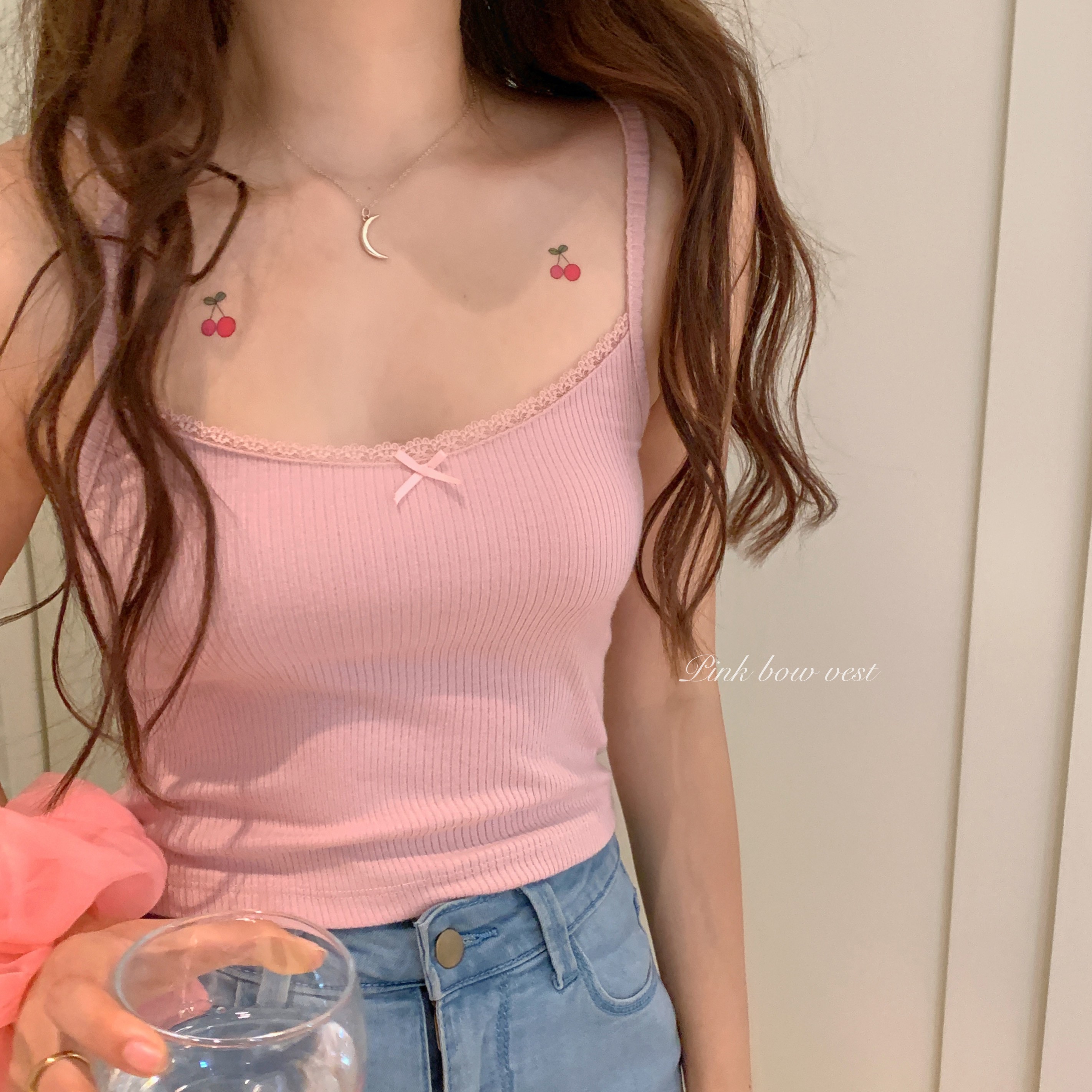 浪莎同款pphome日式杂志风~又纯又欲软萌少女感蕾丝边蝴蝶结吊带背心5