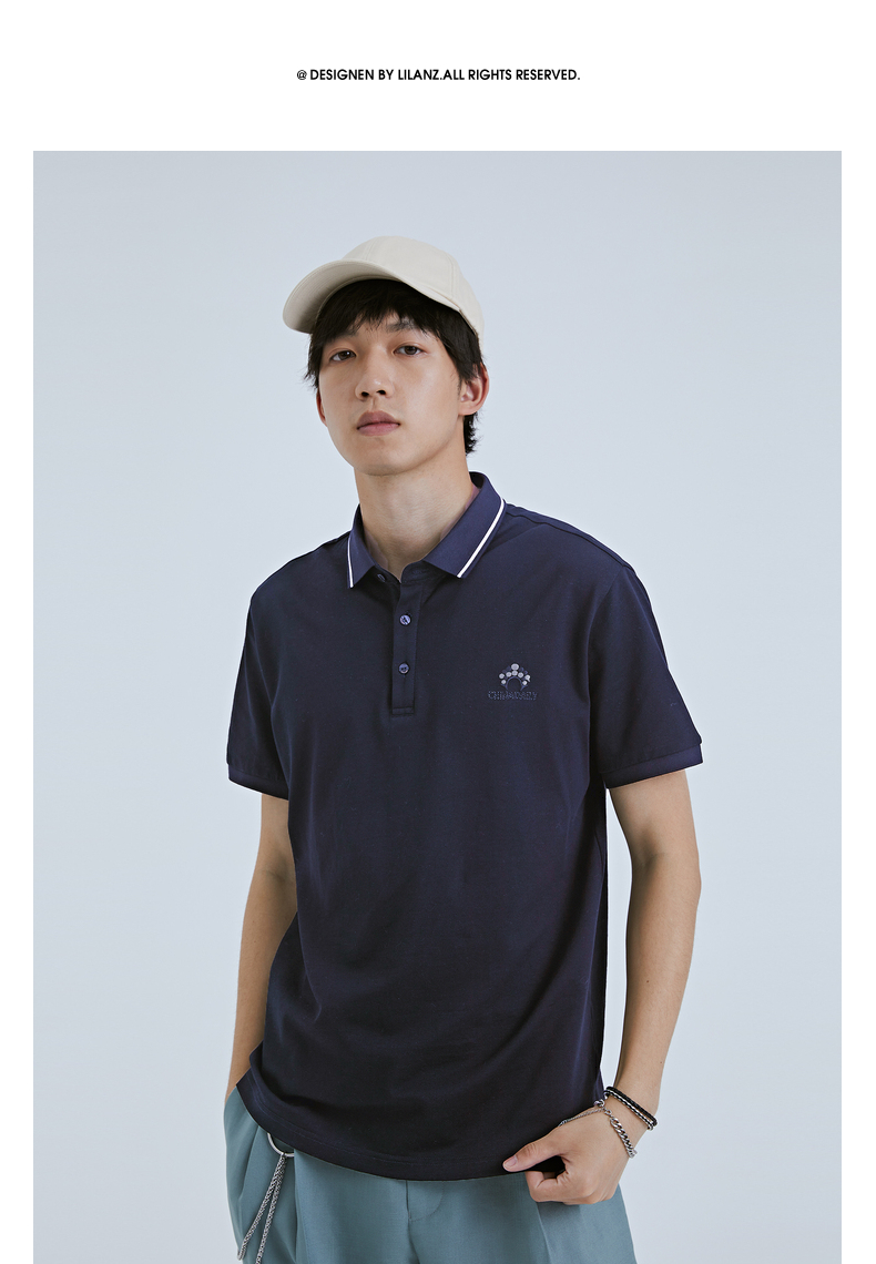利郎男装短袖polo衫2021夏季新品纯棉撞色戏曲元素时尚保罗t恤g 黑色
