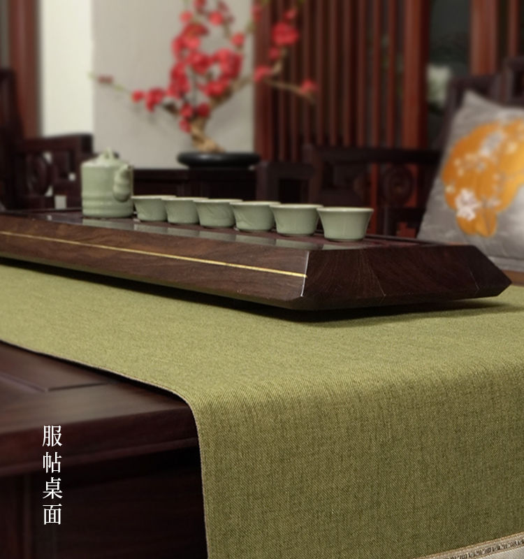 美伊喏新中式茶桌布禅意防水桌旗餐桌垫中式简约布艺刺绣拼接盖巾茶
