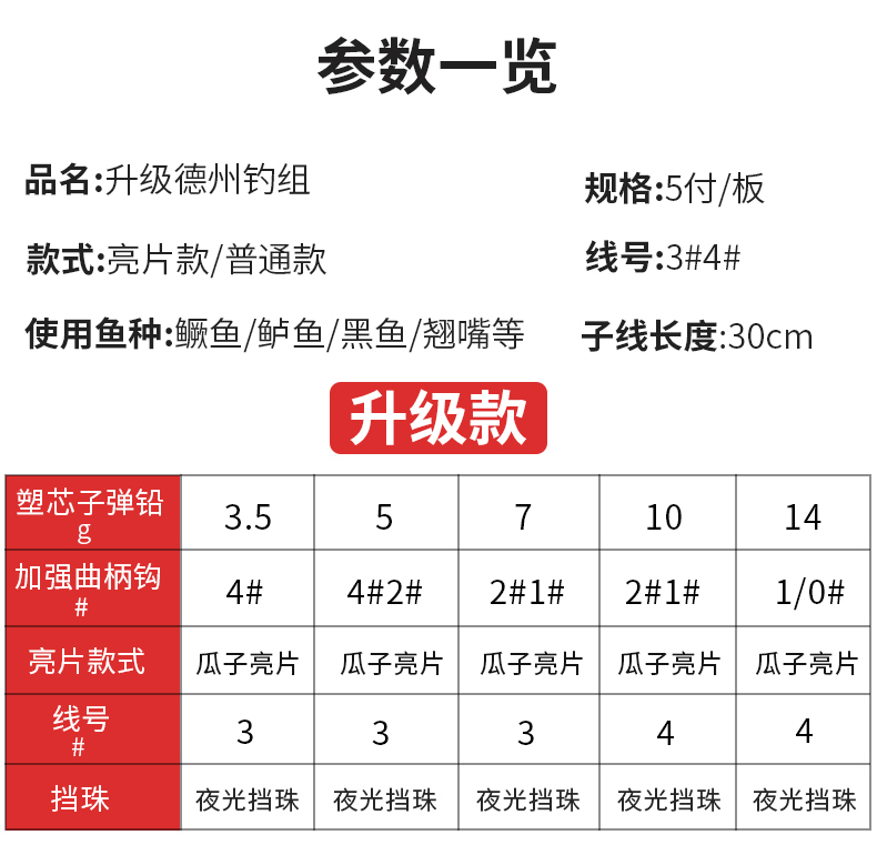 德州钓组亮片款-10克子弹铅 2#曲柄钩 软饵一包