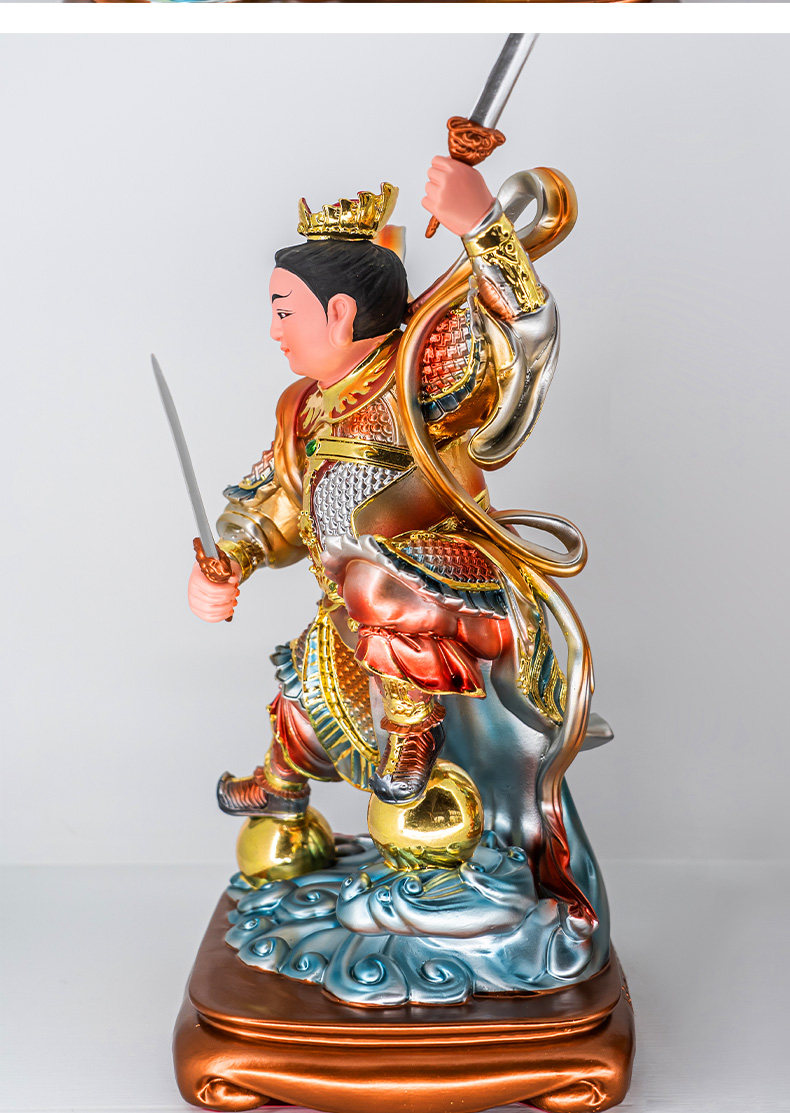 哪咤摆件哪吒三太子神像中坛元帅金吒木吒像家居供奉道教树脂摆件哪吒